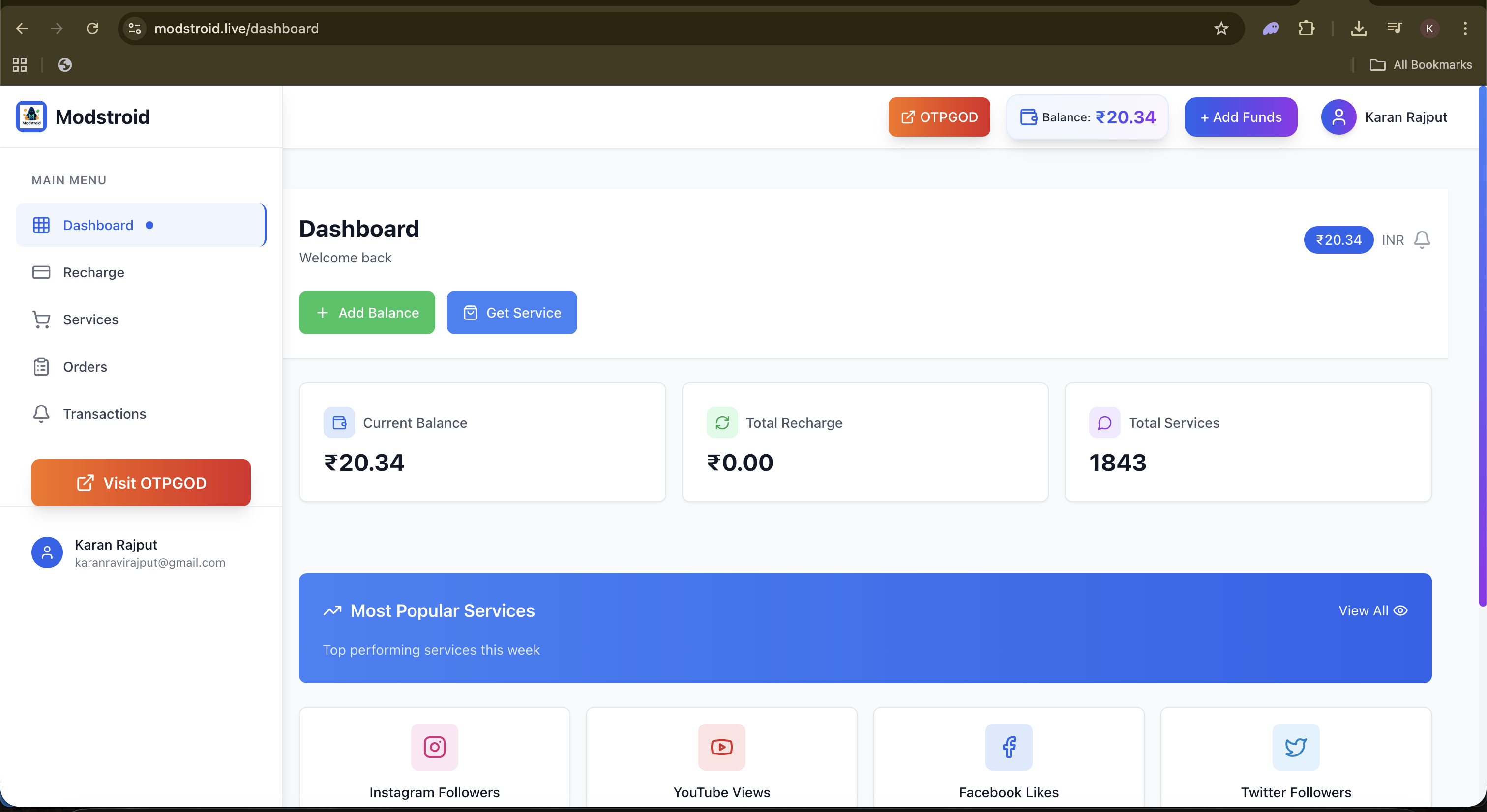Modstroid.live interface